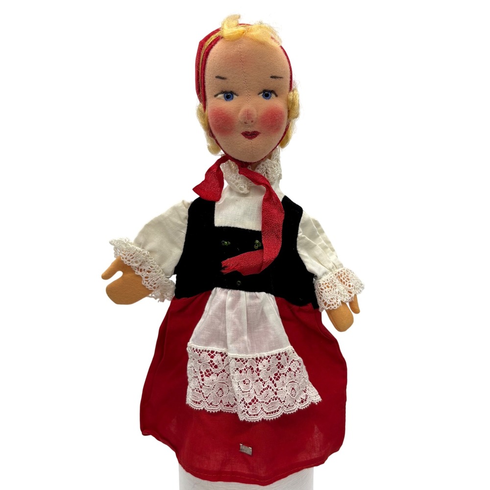 Vintage Kersa German Folk Art‎ Hand Puppet Red Dress Woman Red Riding